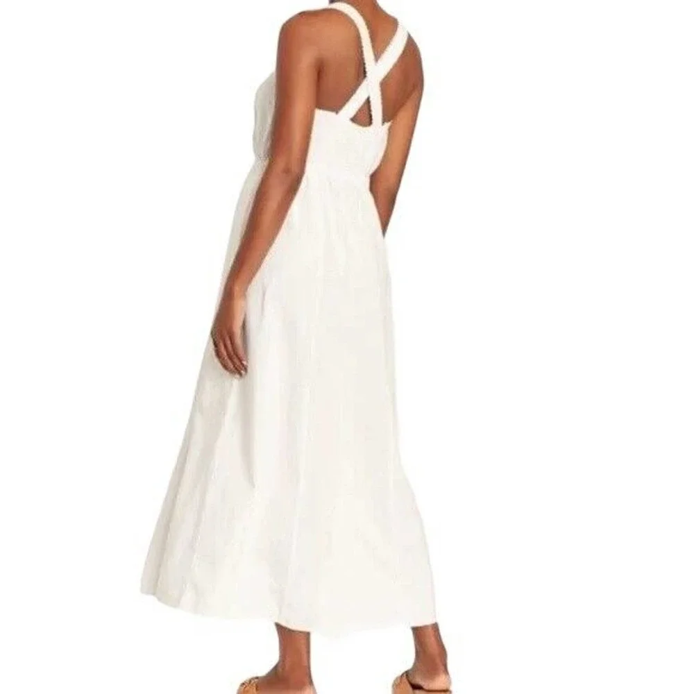 NEW Universal Thread Linen Rayon Cross Back Maxi Dress Summer Smocked White Sz S - Picture 3 of 10